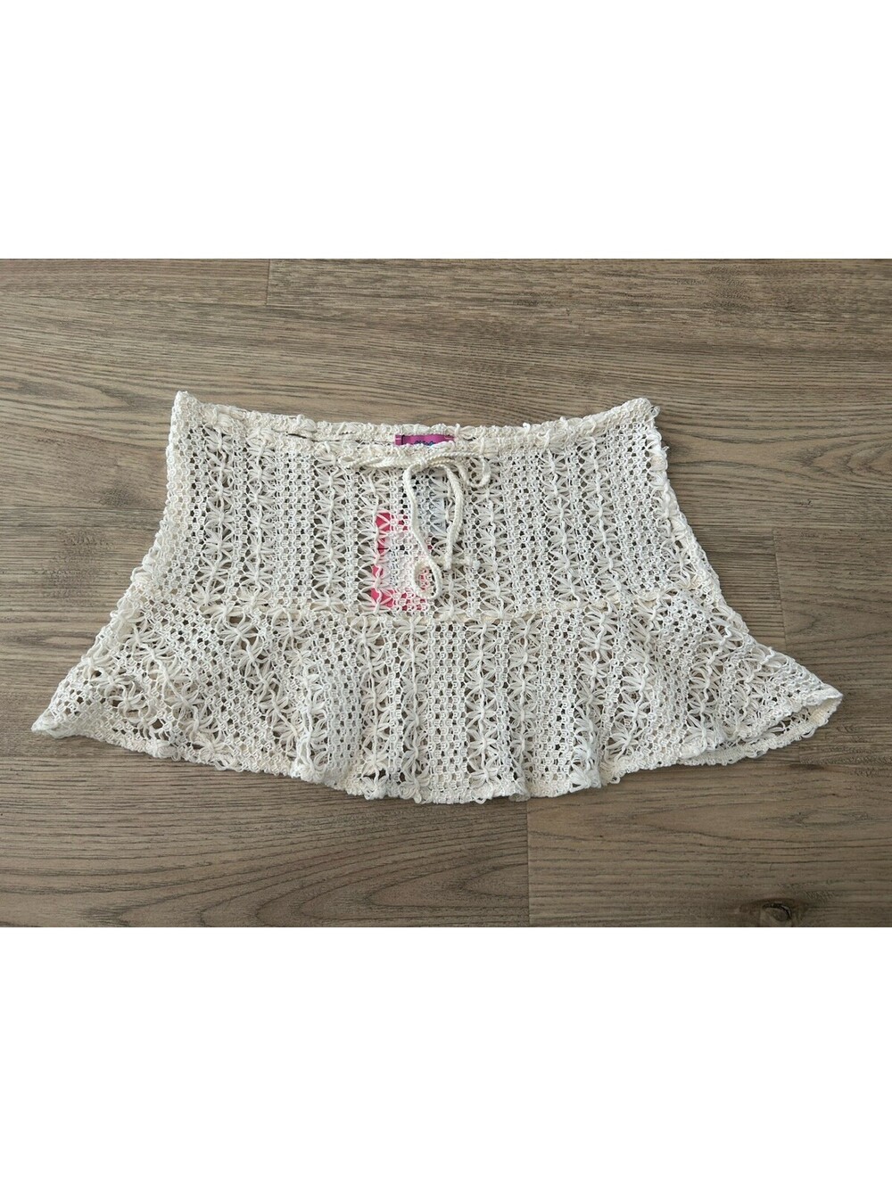 Edikted Beige Crochet Swim Cover Up Skirt Womens Medium Boho Beach Resort Mini